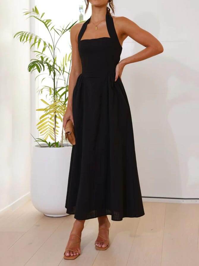 Tailliertes Black Halter Midi Dress