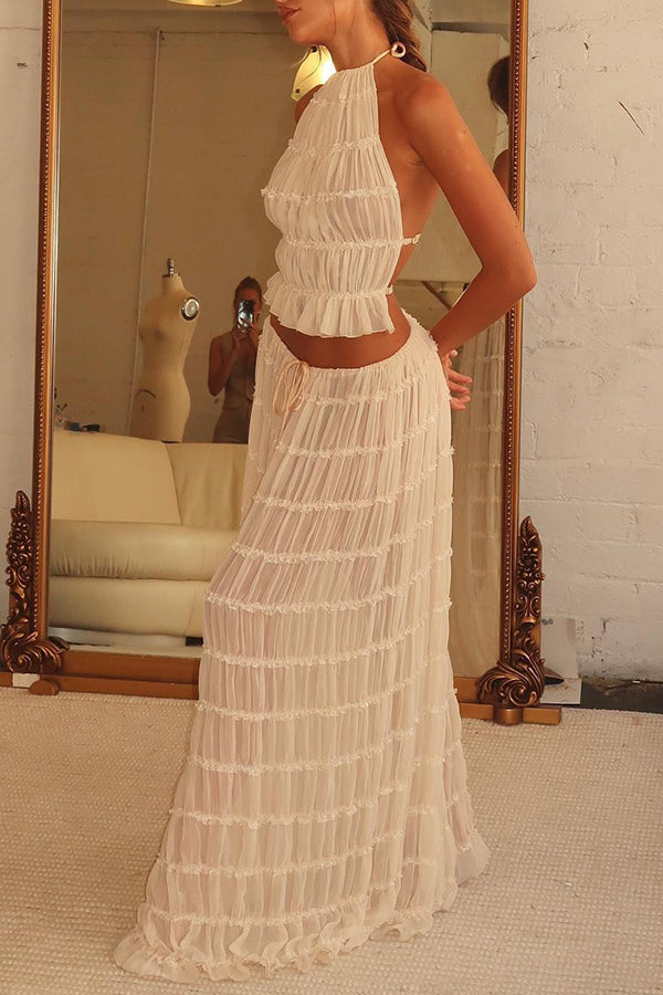 Convertible Drawstring Maxi Skirt with Vintage Pleats