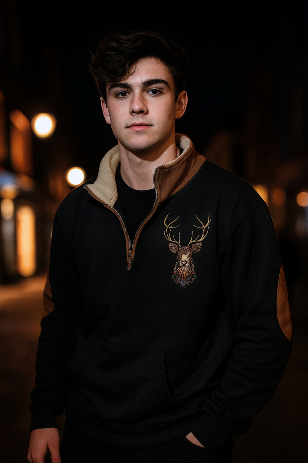Kristoff Deer-Detail Sweater in Black