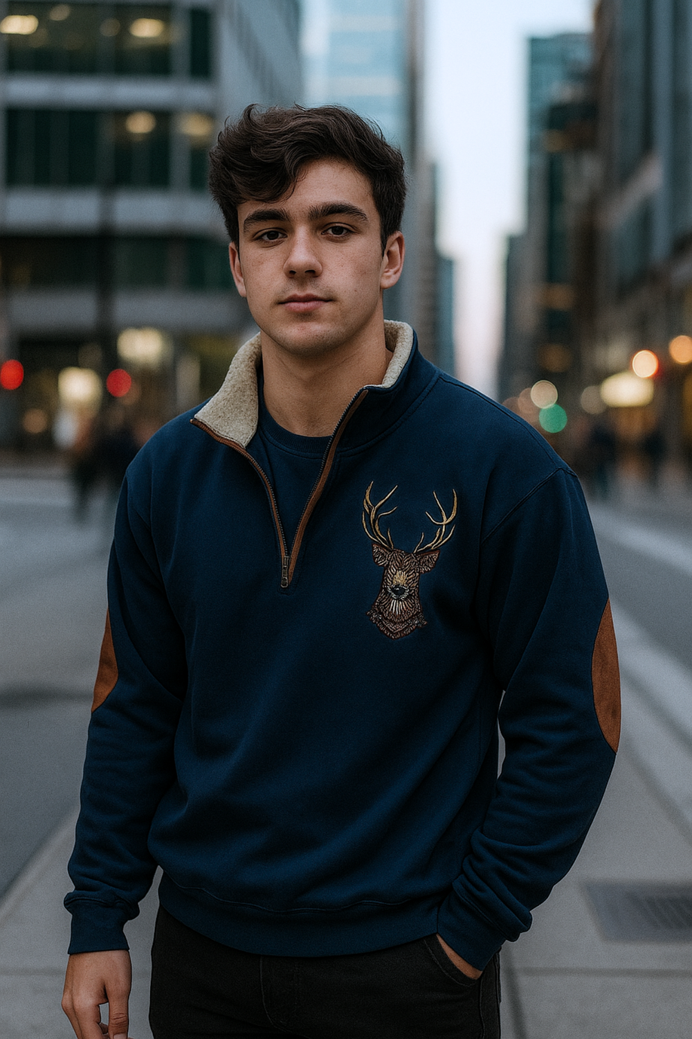 Kristoff Blue Fleece-Lined Sweater with Deer Detail