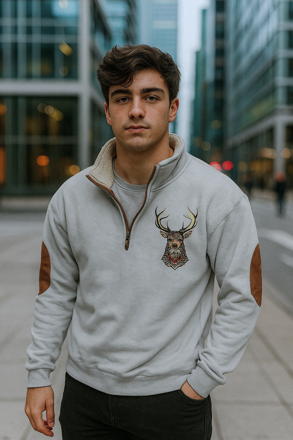 Kristoff Deer-Detail Fleece-Lined Knit Sweater in White