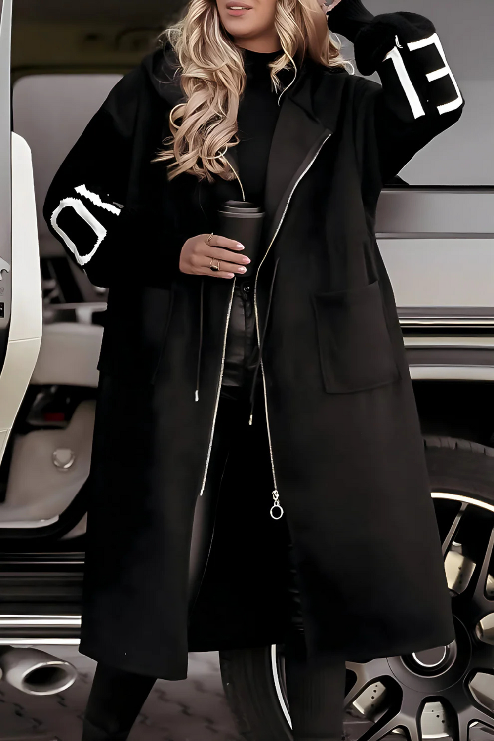 Amelia Knit-Sleeve Hoodie Jacket Black