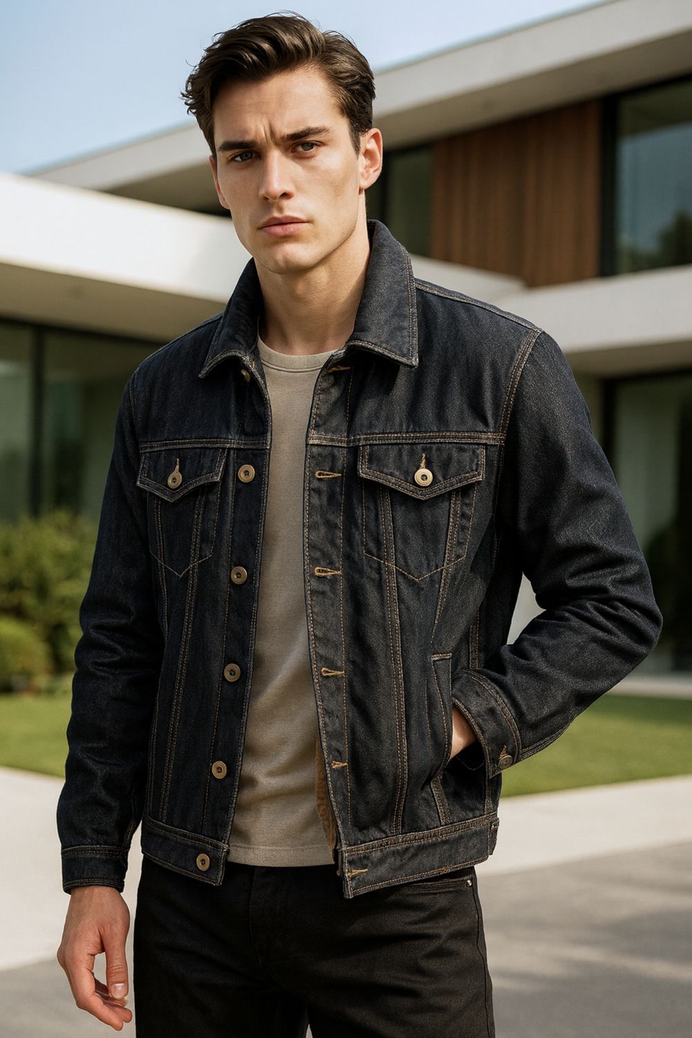 Elijah Classic Denim Blue Cotton Casual Stylish Jacket