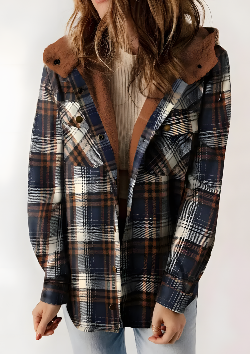 Yseldis Cozy Warm Plaid Fleece-Lined Jacket - Blue