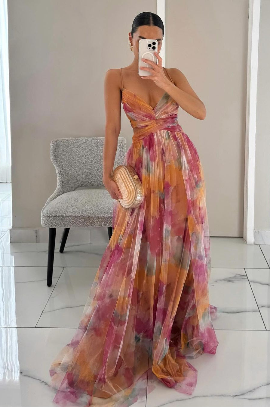 Marceline Hand-Painted Floral Maxi Dress