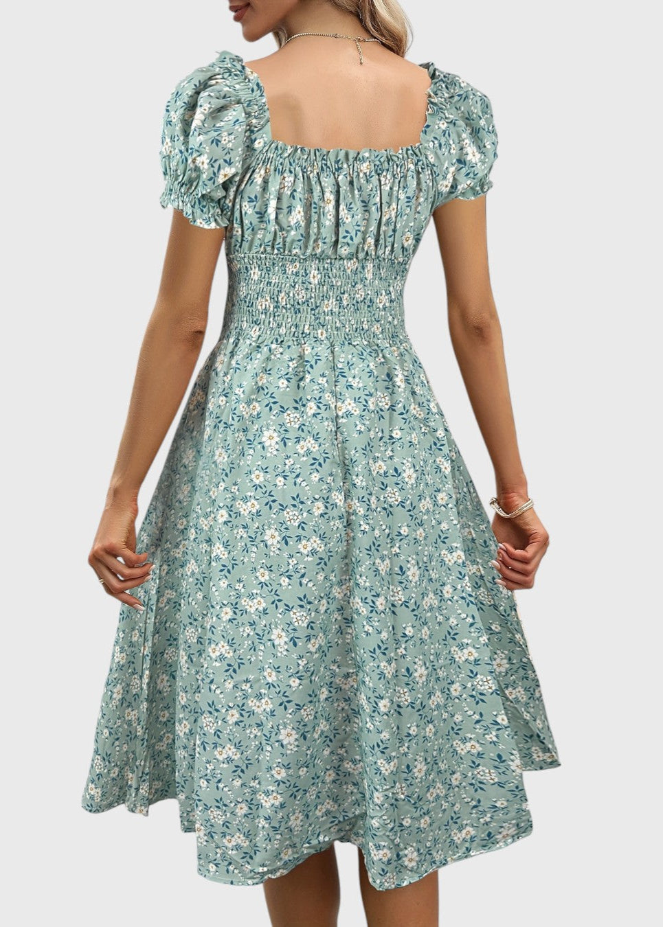 Nancy Floral Midi Dress with Puff Sleeves