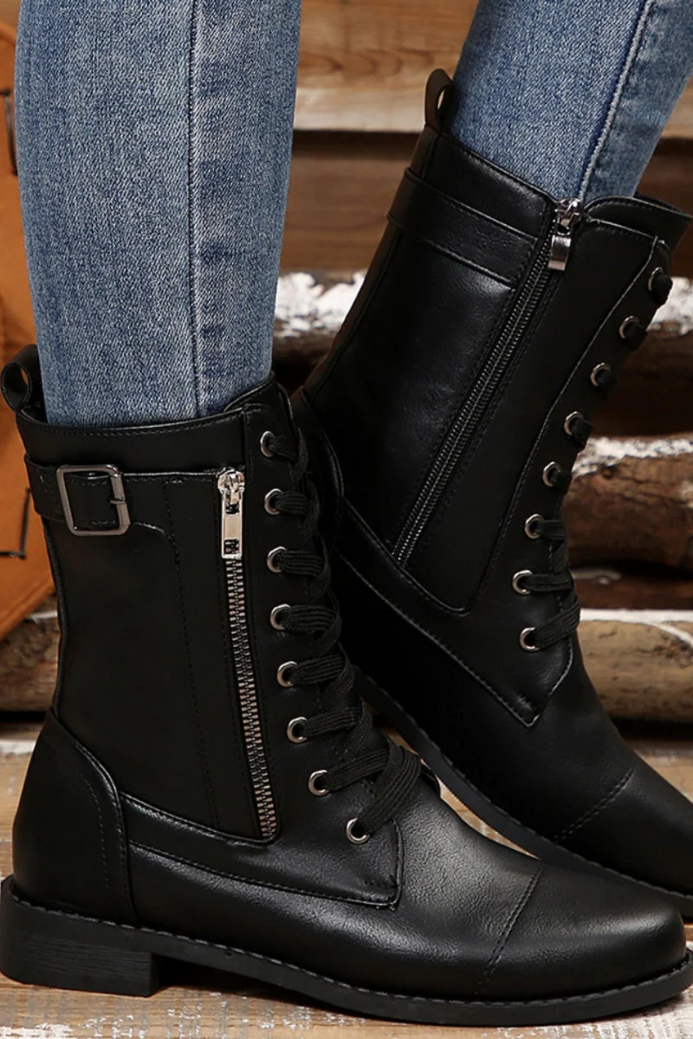 Miya Zip-Up Leather Boot Schwarz