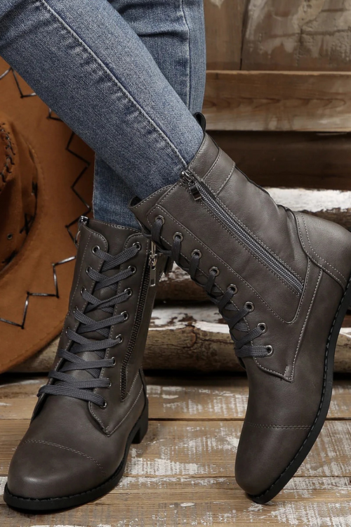 Miya Zip-Up Leather Boot Grau