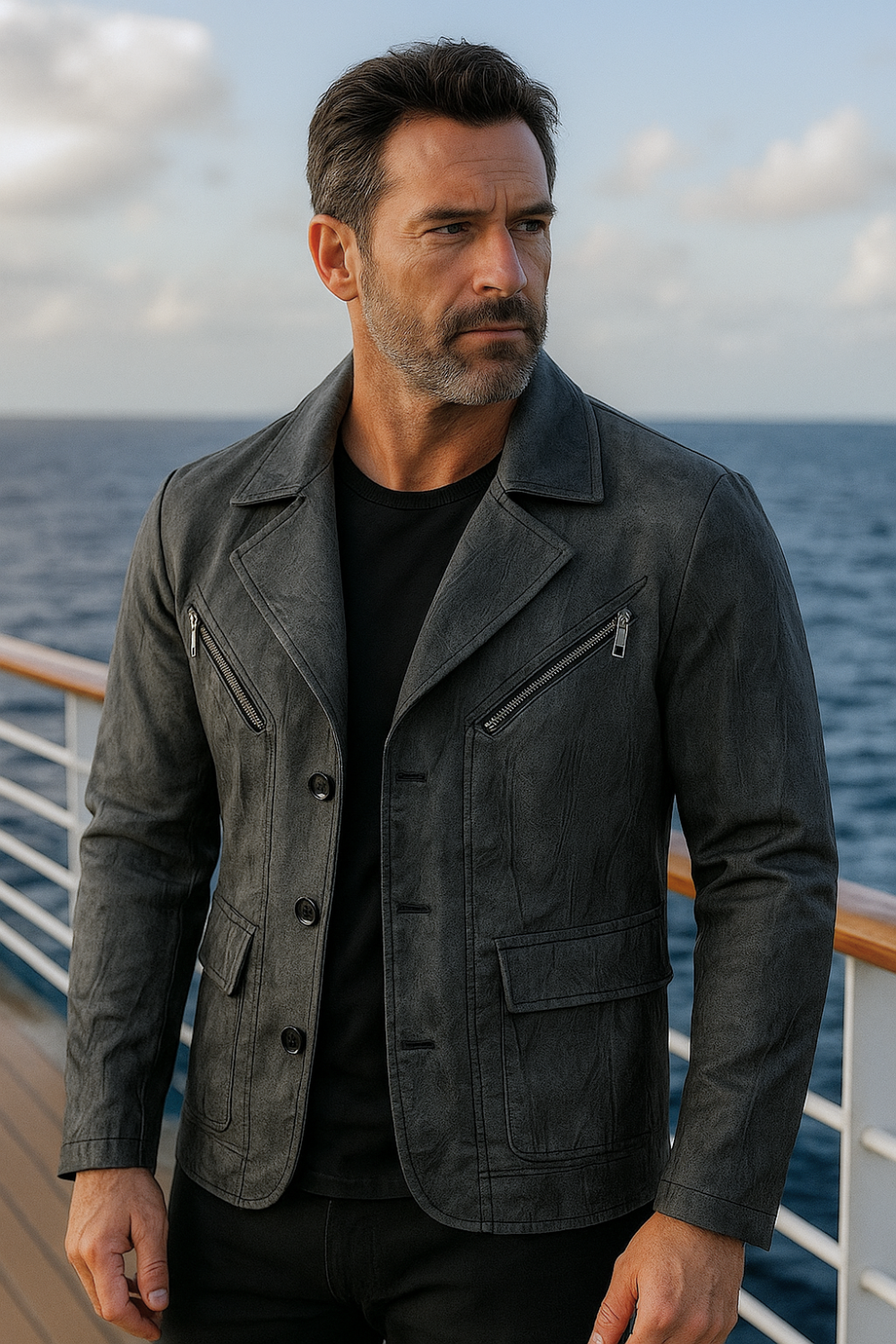 Oliver Engineered-Collar Leather Jacket Schwarz