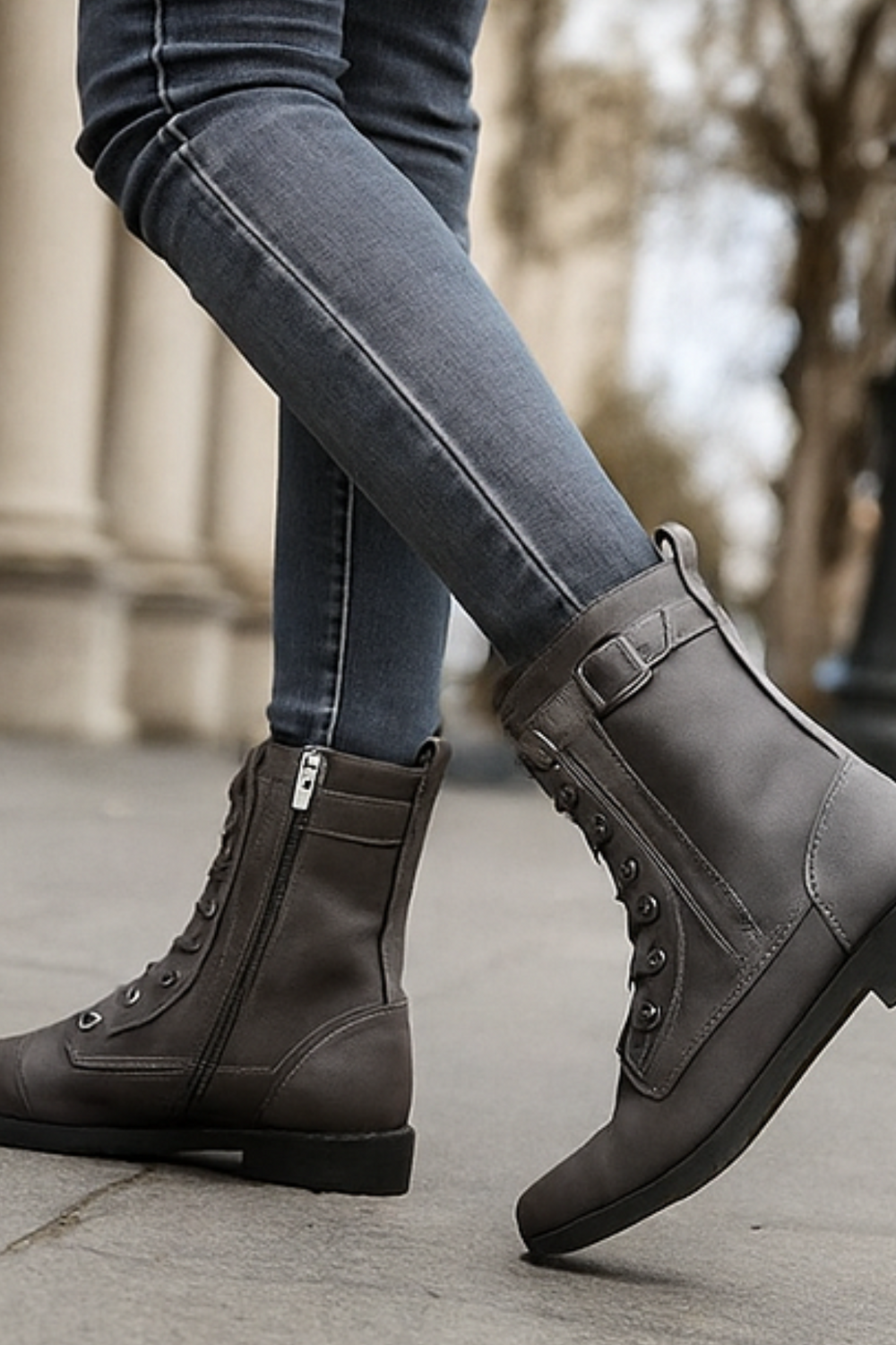 Miya Zip-Up Leather Boot Grau