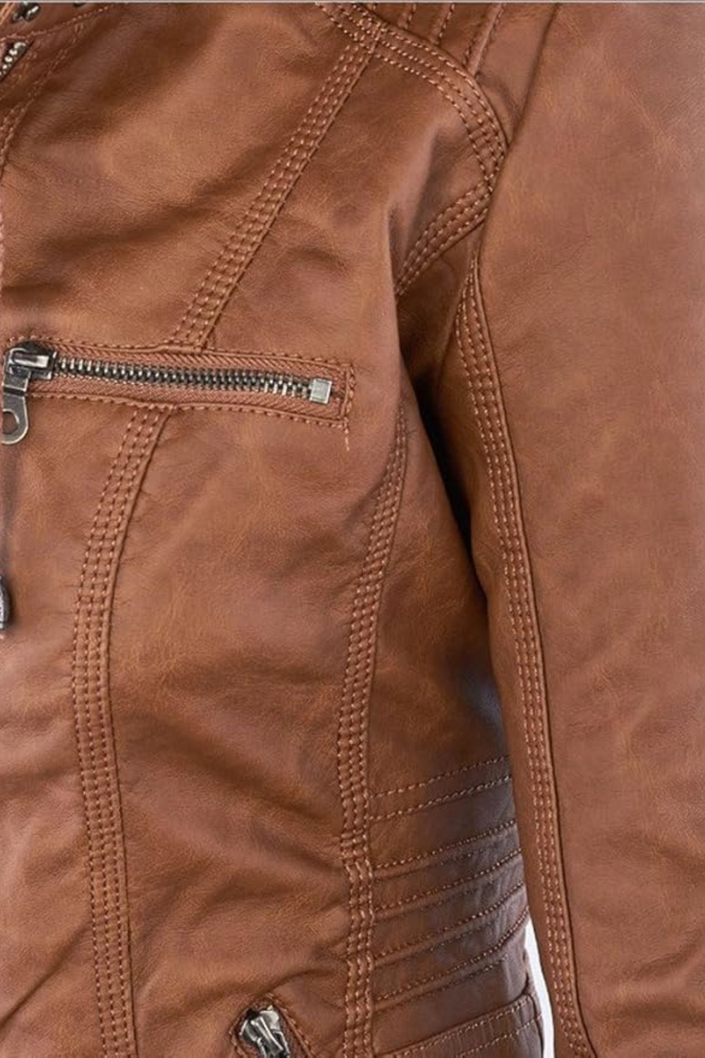 Eva Weather-Resistant Hooded Leather Jacket Khaki