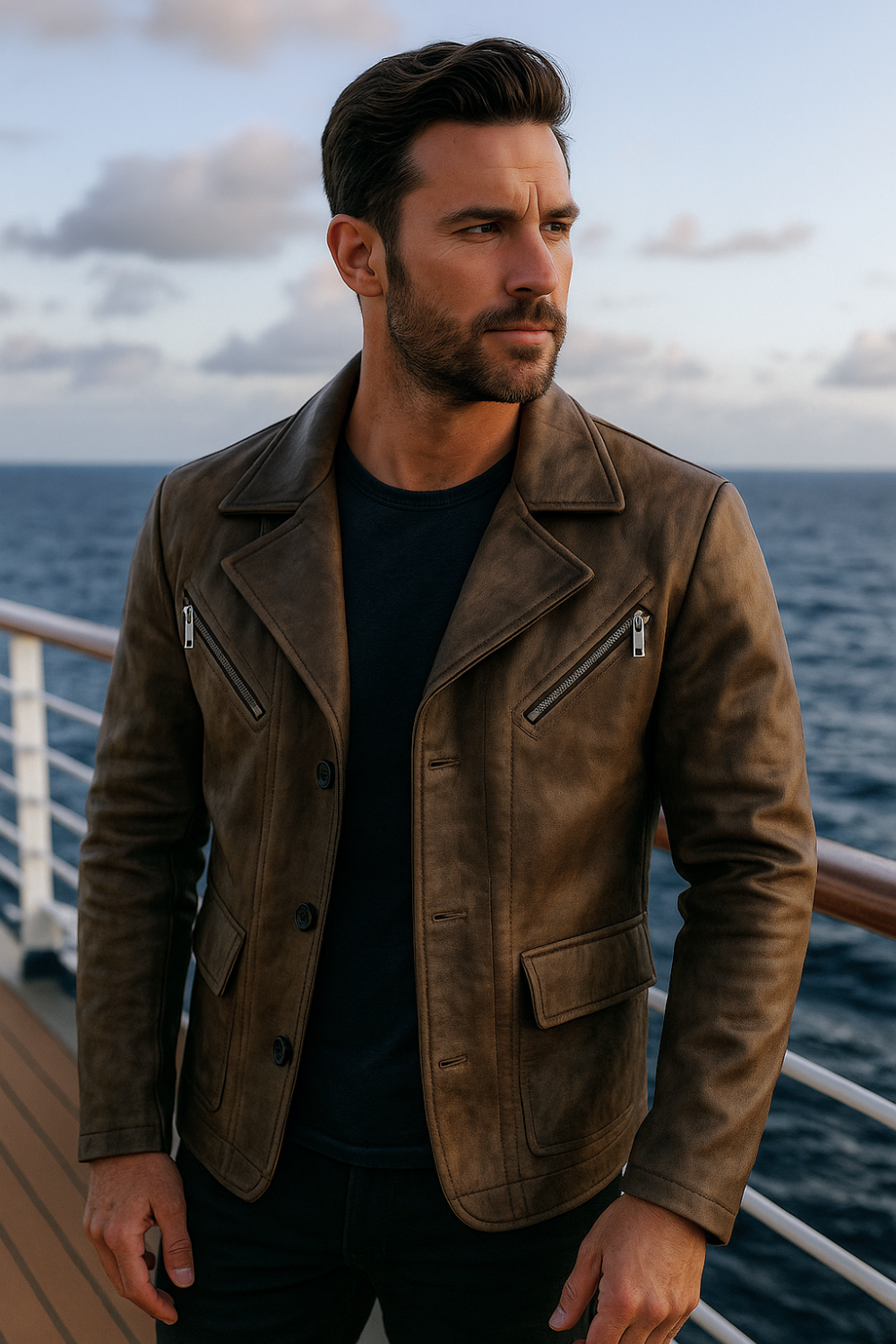 Oliver Engineered-Collar Leather Jacket Braun