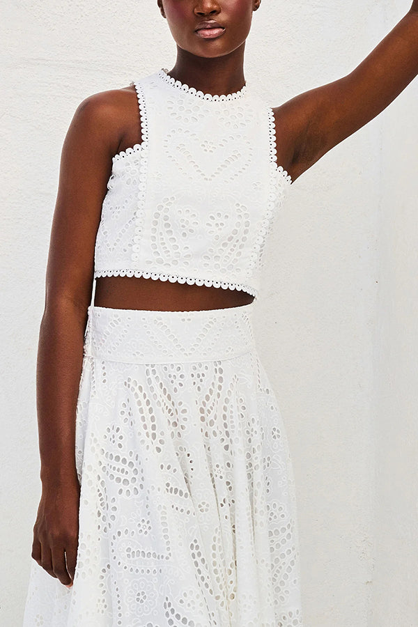 Embroidered Two-Piece Set with Long High-Waist Pocket Skirt