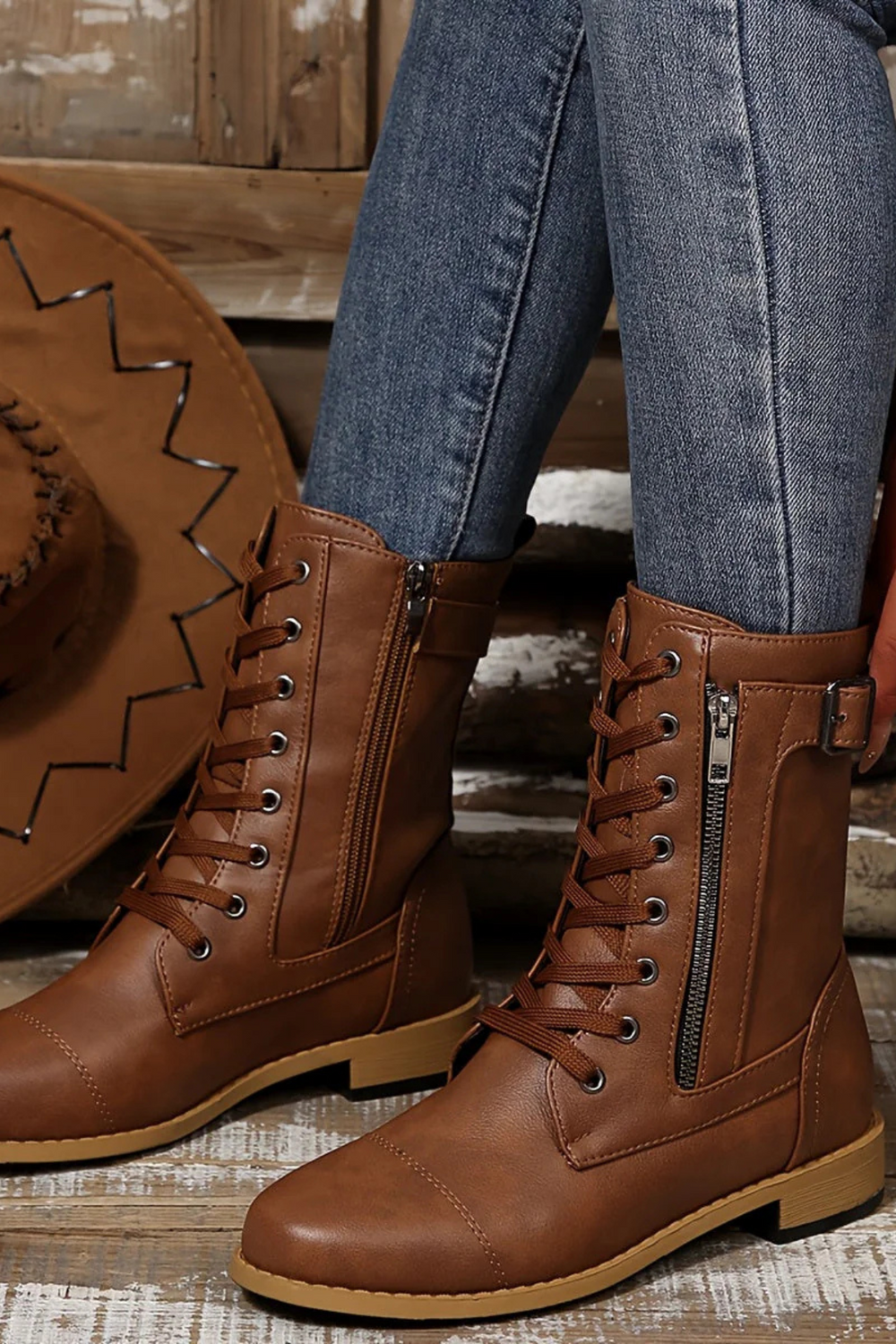 Miya Zip-Up Leather Boot Braun