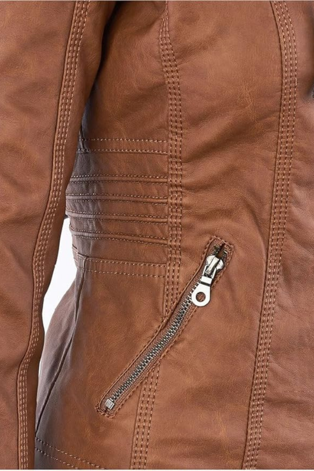 Eva Weather-Resistant Hooded Leather Jacket Khaki