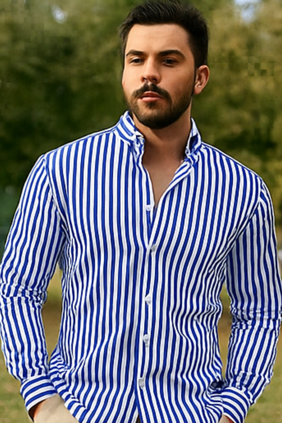 William Classic Striped Shirt Blau