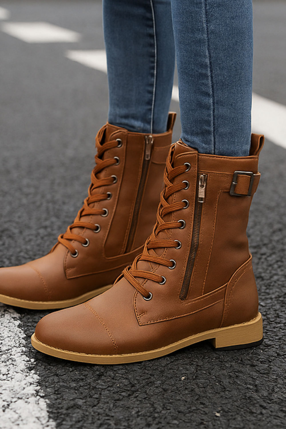 Miya Zip-Up Leather Boot Braun