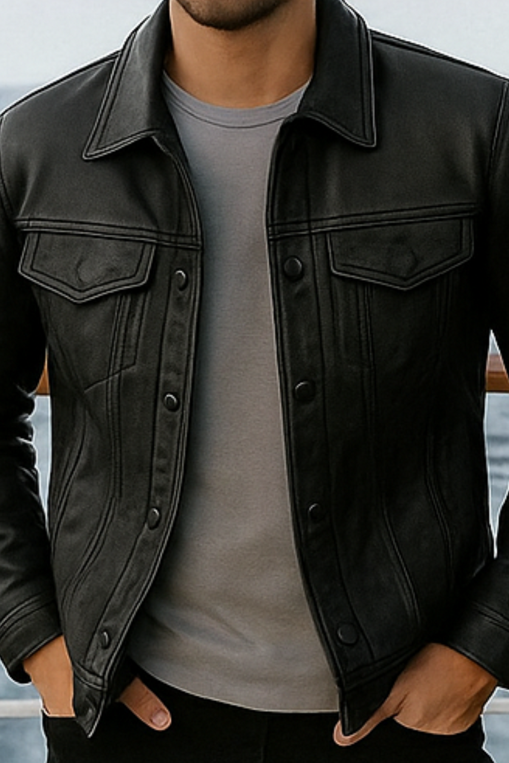 Robin Rider Leather Jacket Dunkelgrau