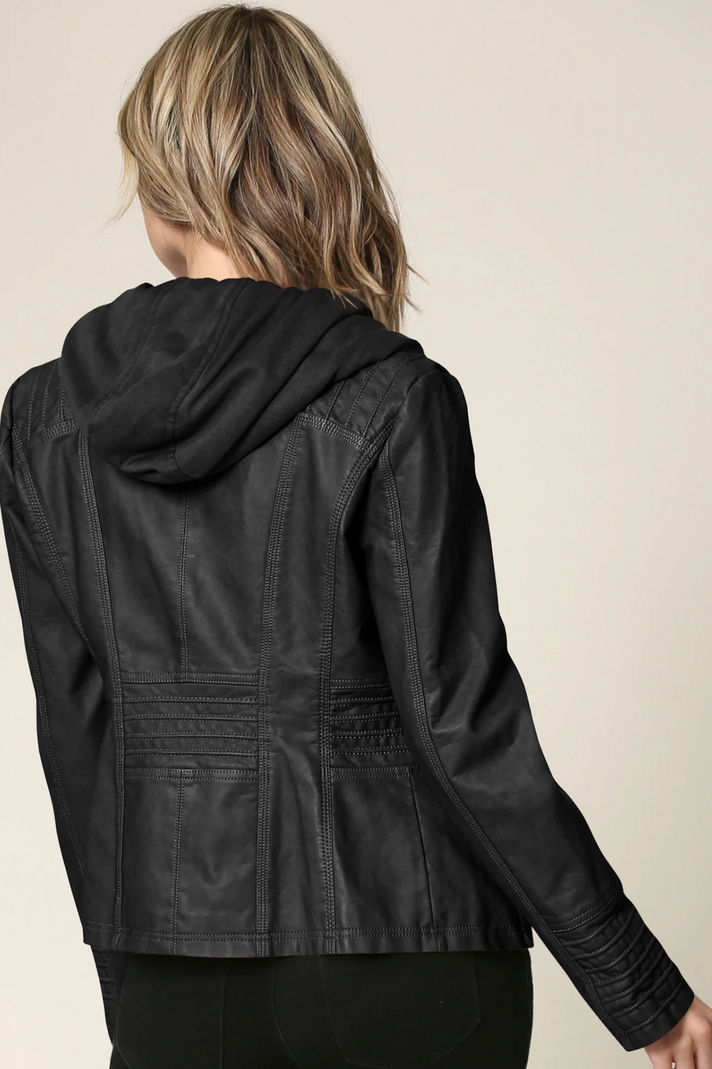 Eva Weather-Resistant Hooded Leather Jacket Schwarz