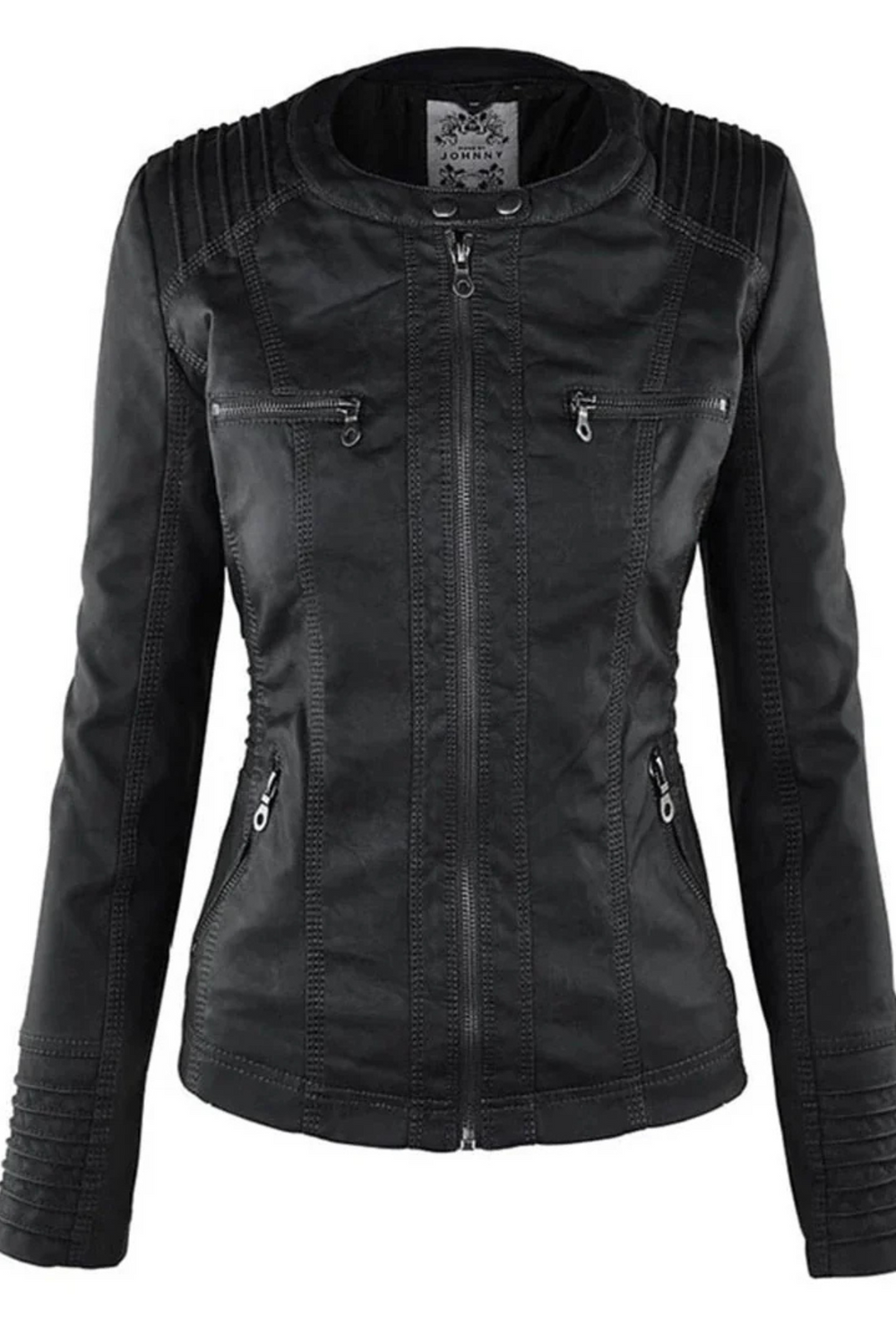 Eva Weather-Resistant Hooded Leather Jacket Schwarz