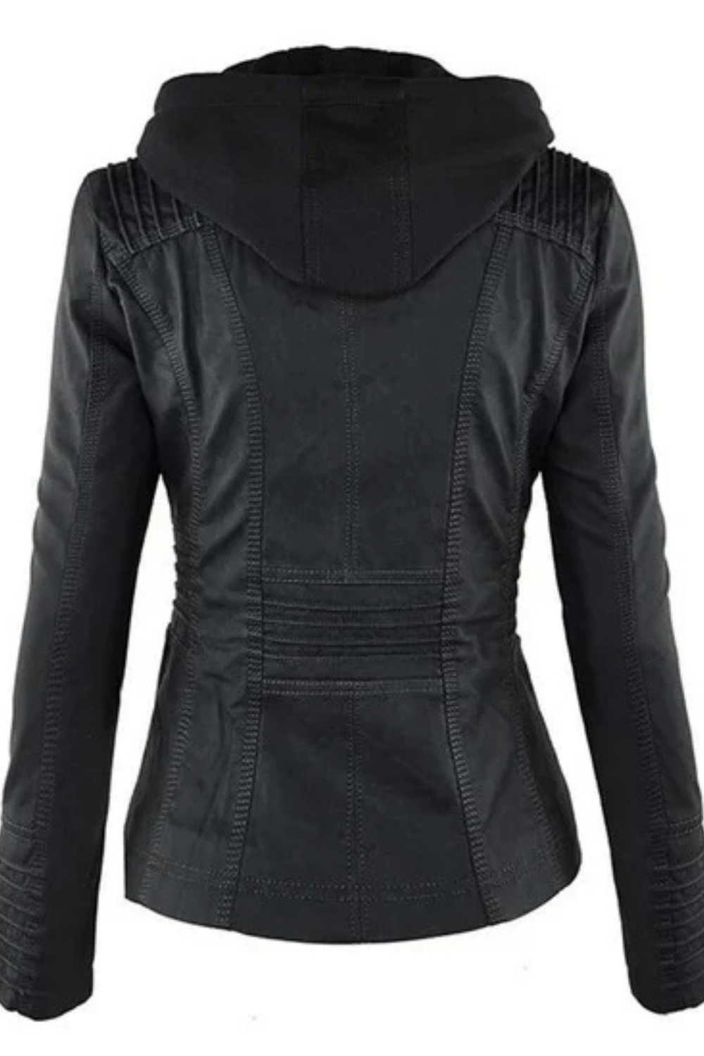 Eva Weather-Resistant Hooded Leather Jacket Schwarz