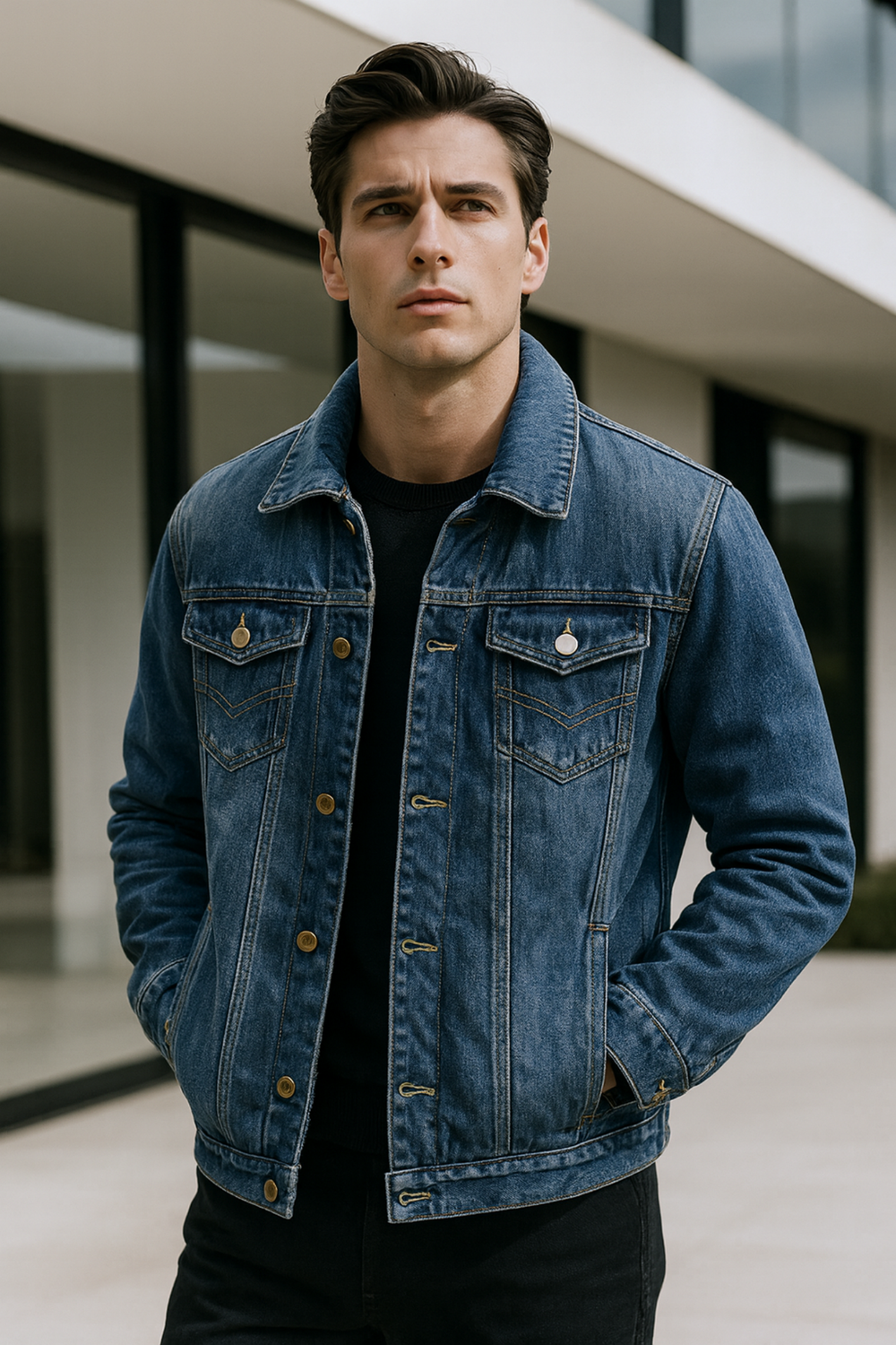 Elijah Classic Denim Blue Cotton Casual Stylish Jacket