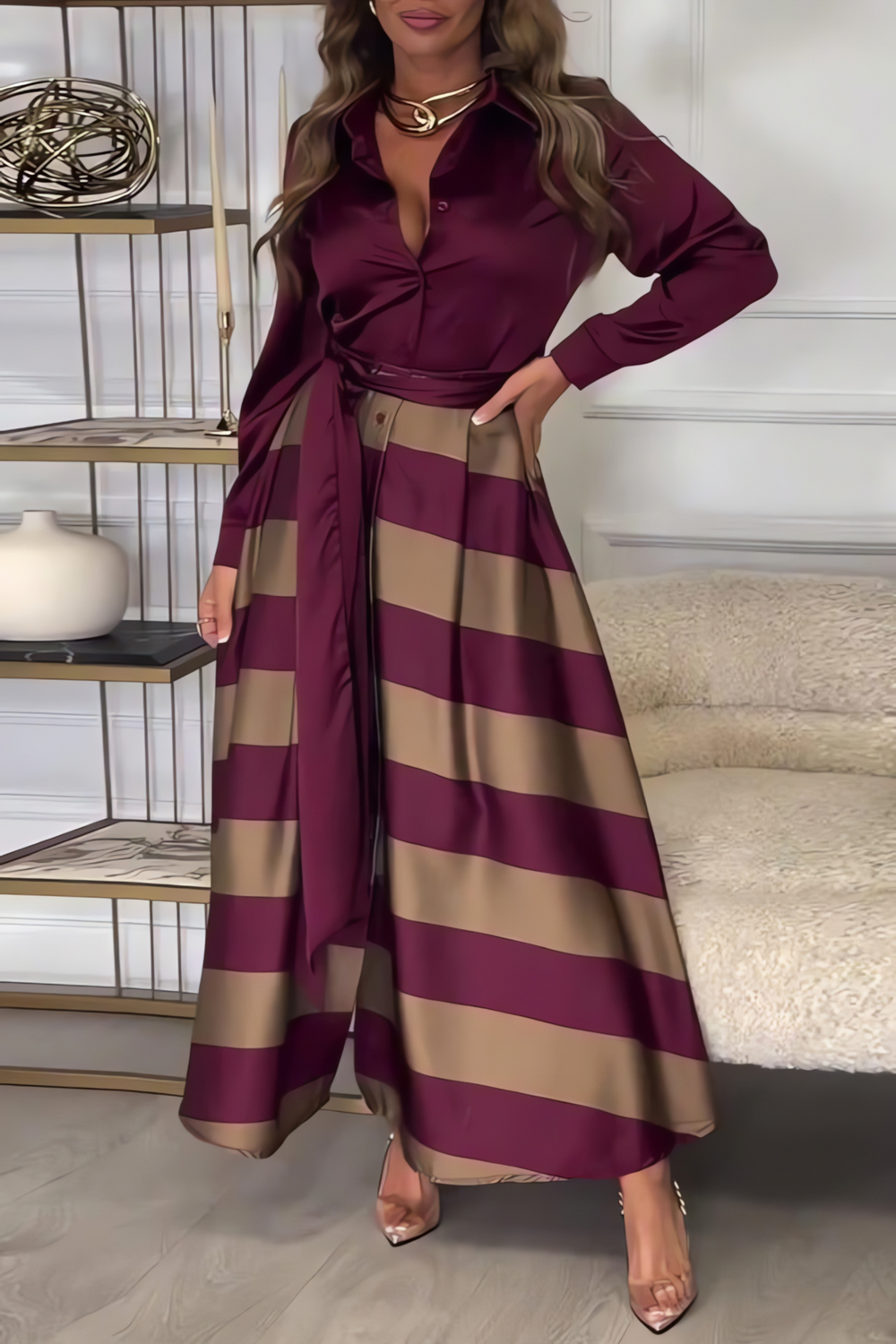 Estrid Striped Shirt Dress with Waist Belt