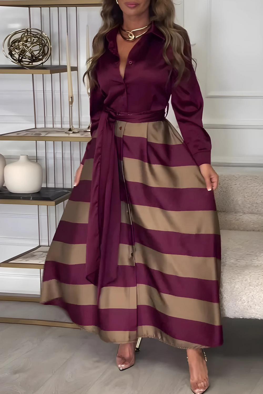Estrid Striped Shirt Dress with Waist Belt