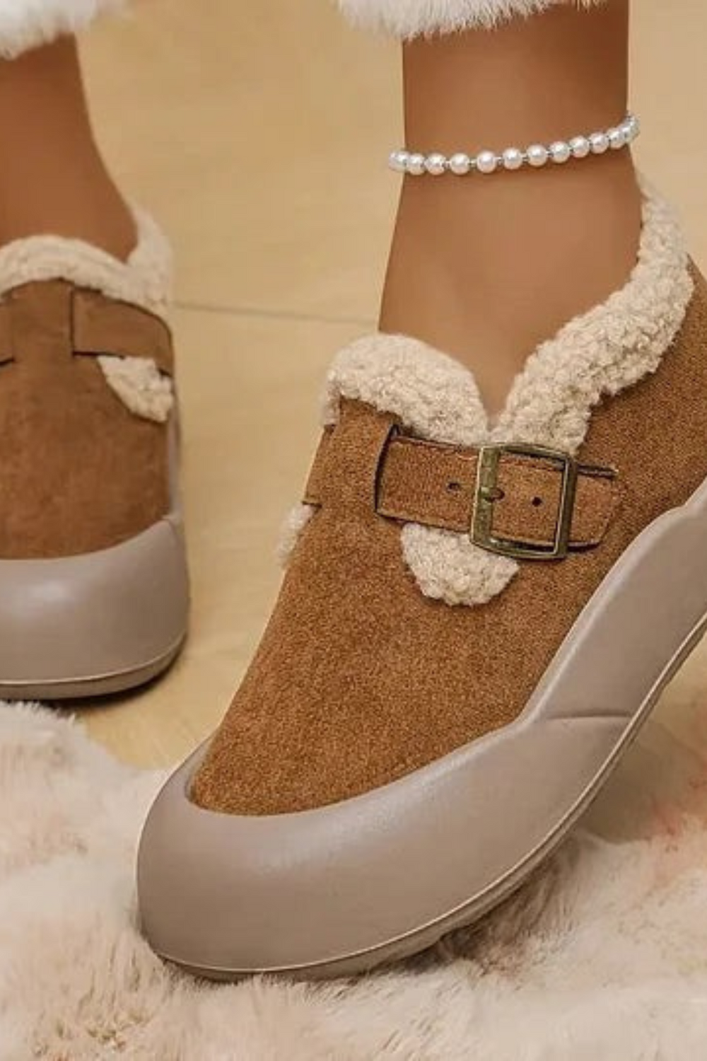 Ivory Fleece-Lined Comfort Shoe Khaki