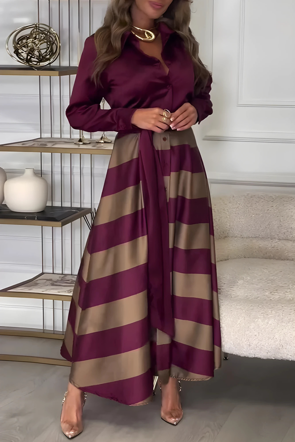 Estrid Striped Shirt Dress with Waist Belt