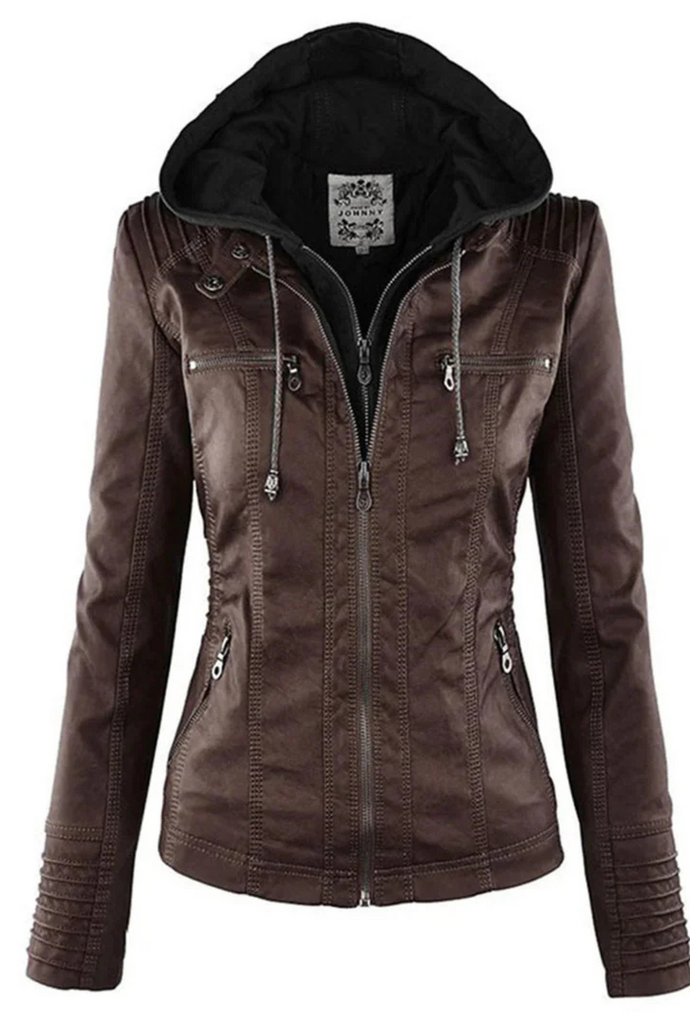 Eva Weather-Resistant Hooded Leather Jacket Braun