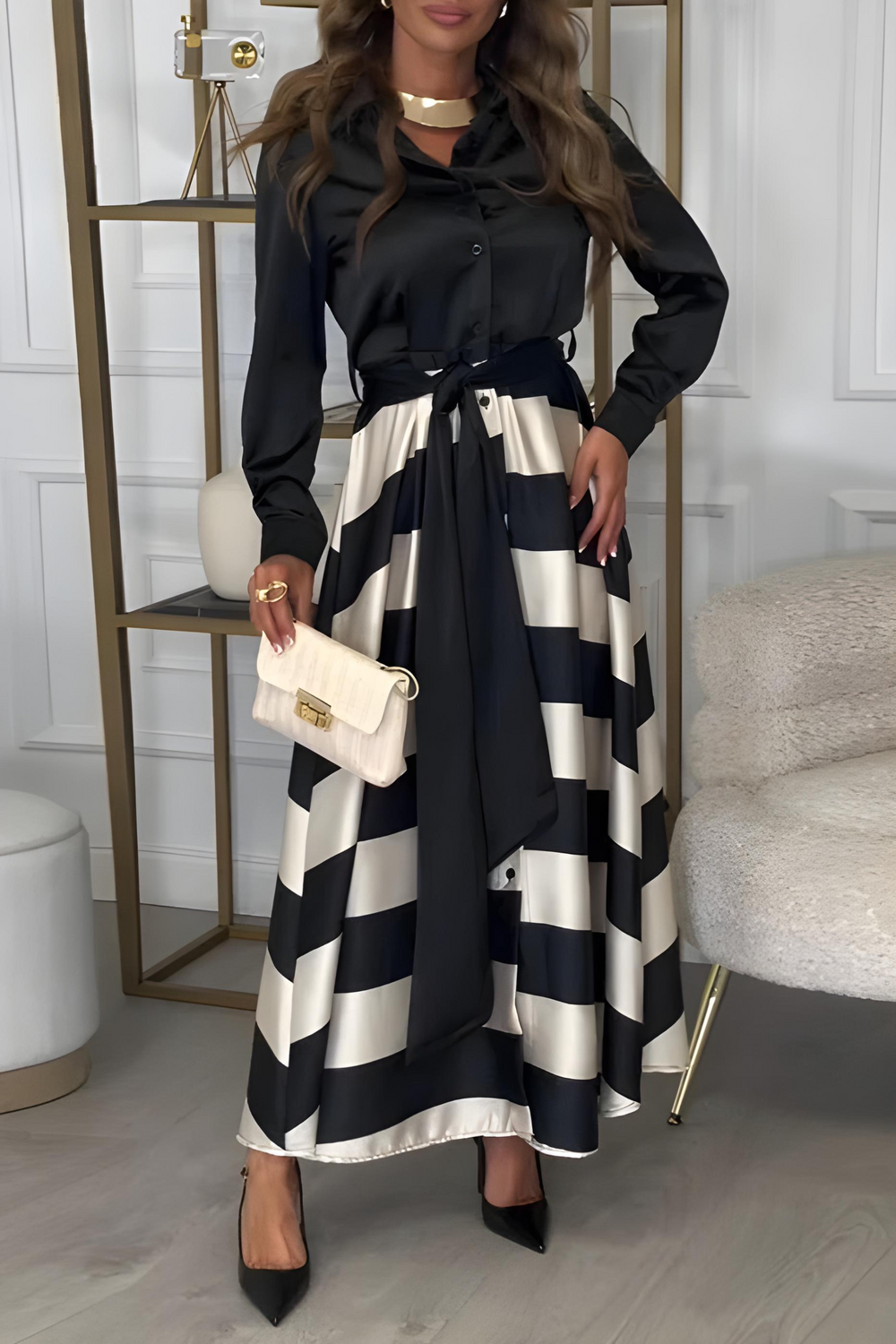Estrid Striped Shirt Dress with Waist Belt