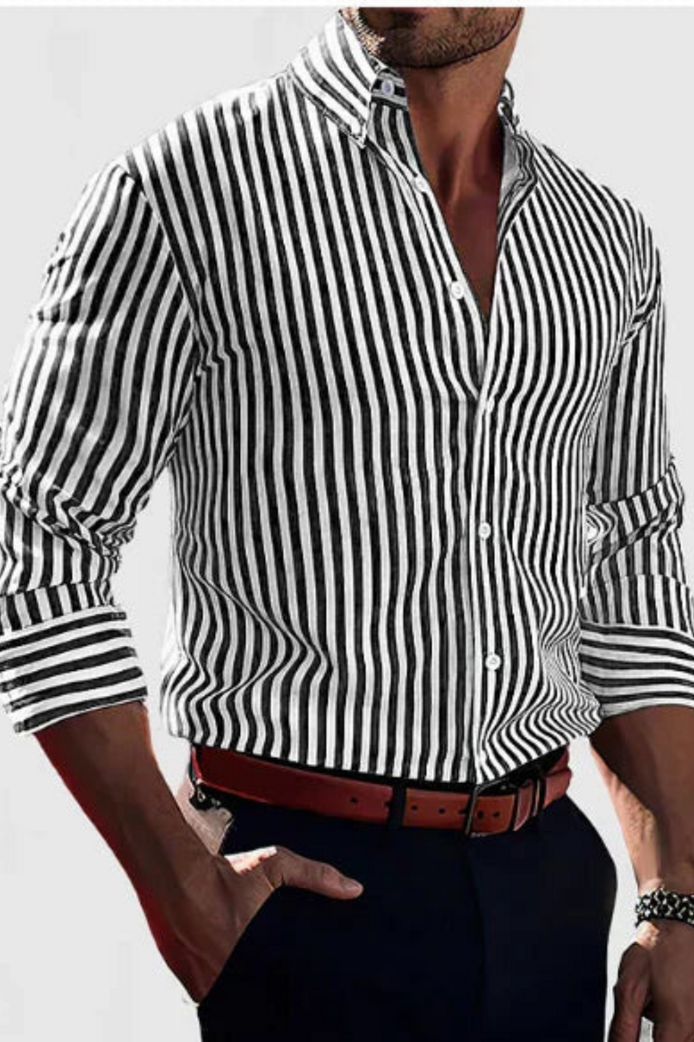 William Striped Dress Shirt Black