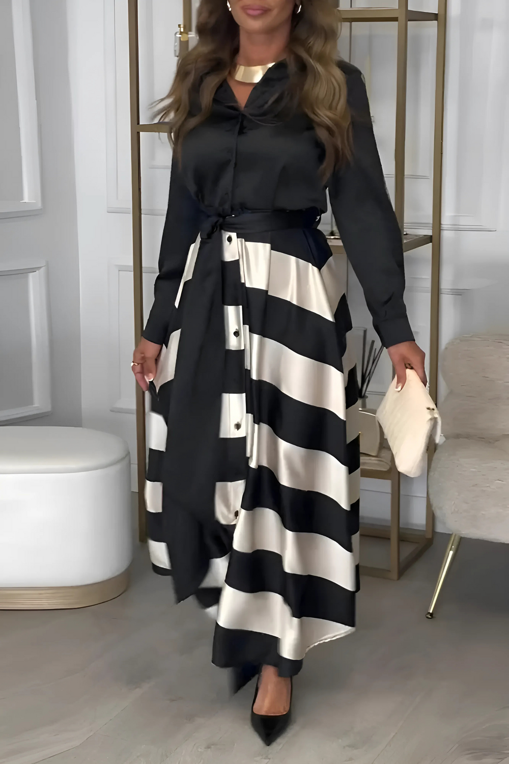 Estrid Striped Shirt Dress with Waist Belt