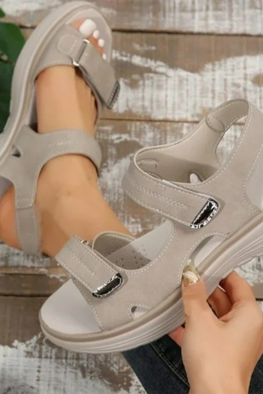 Tonya Orthopedic Leather Sandal Grau