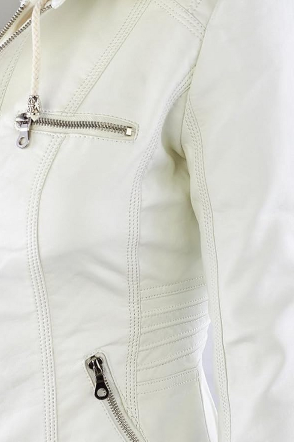 Eva Weatherproof Hooded Faux-Leather Jacket in White