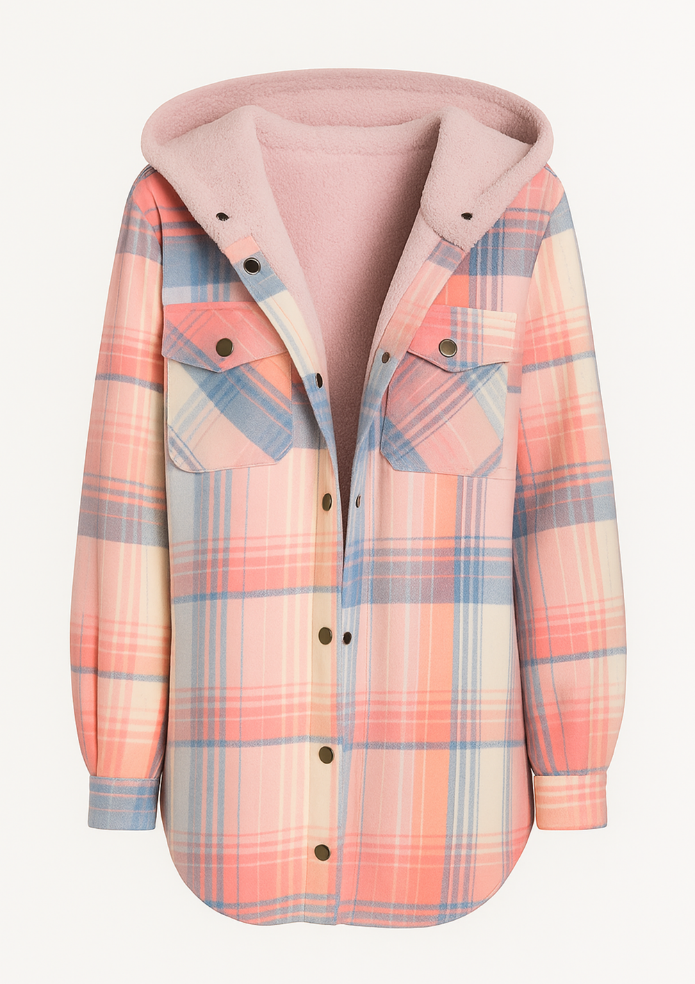 Yseldis Cozy Warm Plaid Fleece-Lined Jacket - Pink