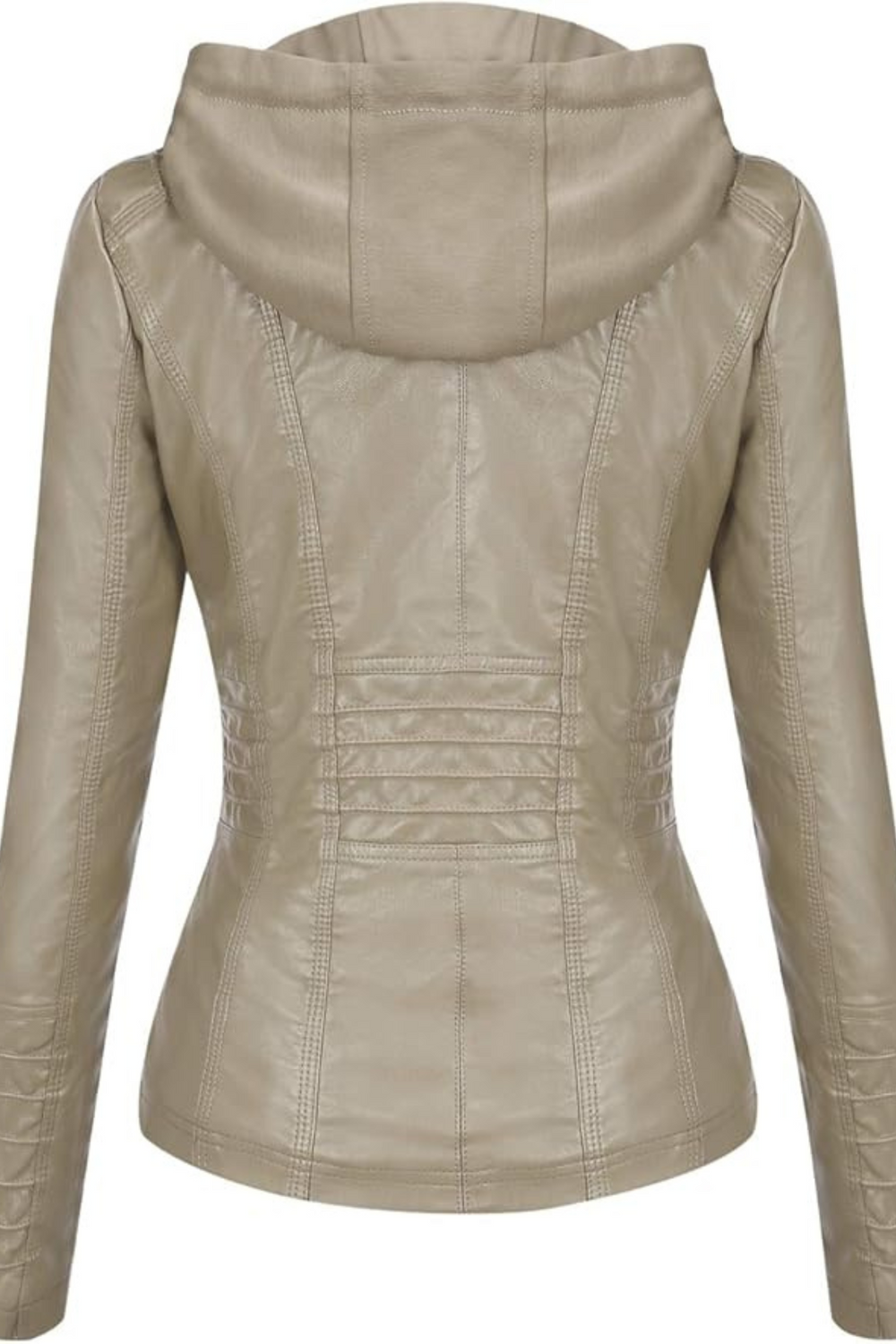 Eva Weather-Resistant Hooded Leather Jacket Beige