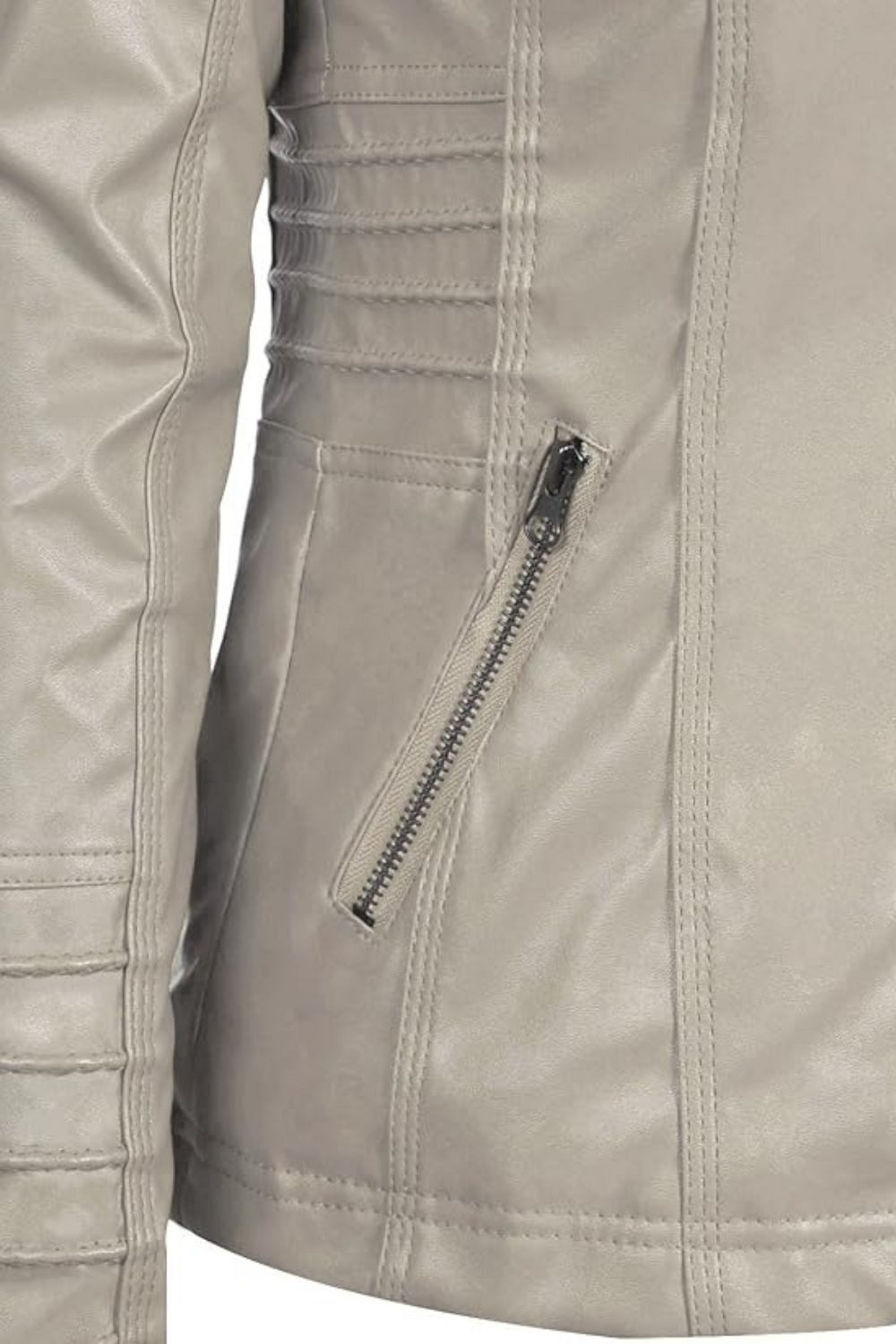 Eva Weather-Resistant Hooded Leather Jacket Beige