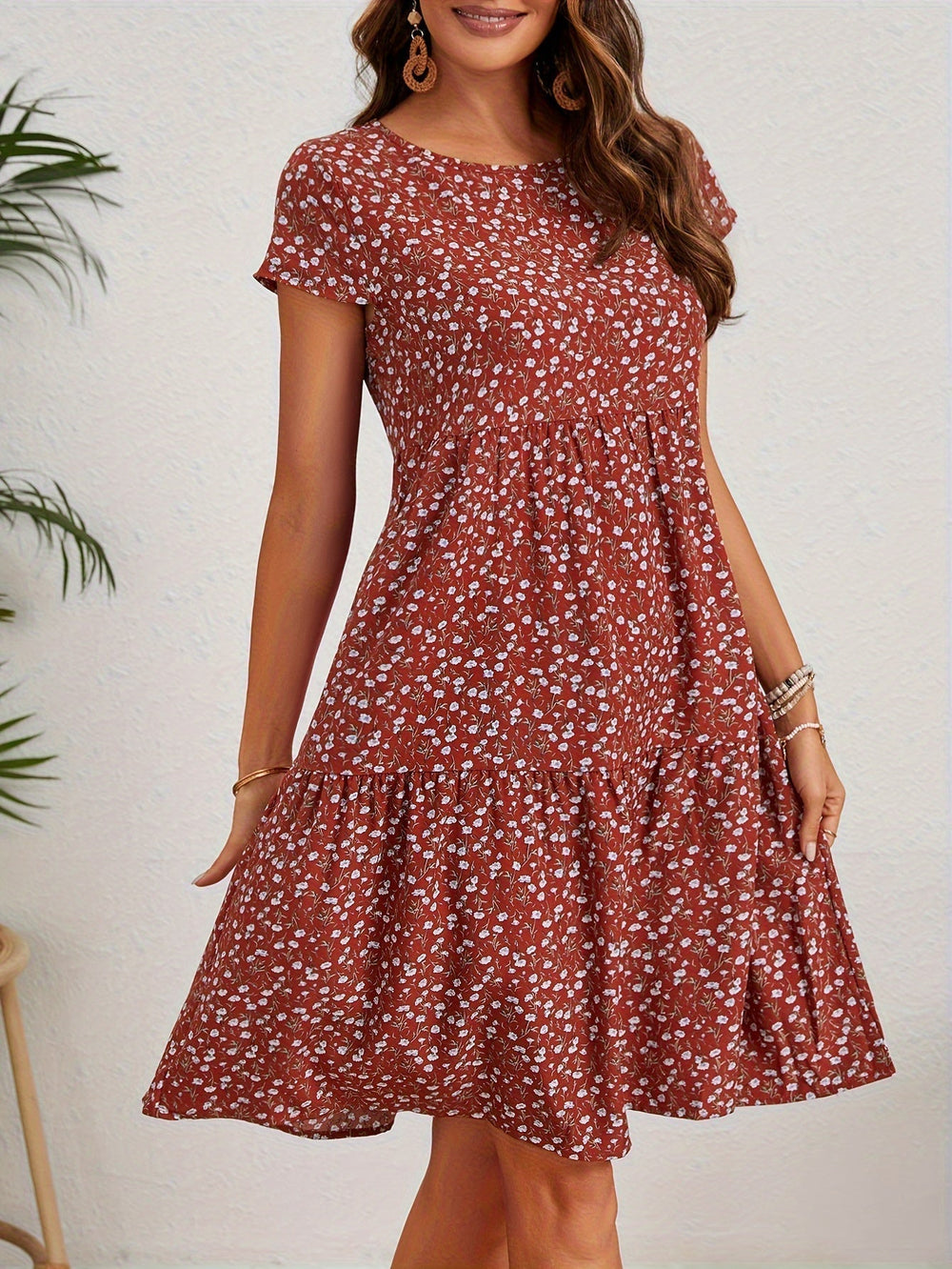 Callista Floral Print Crew Dress