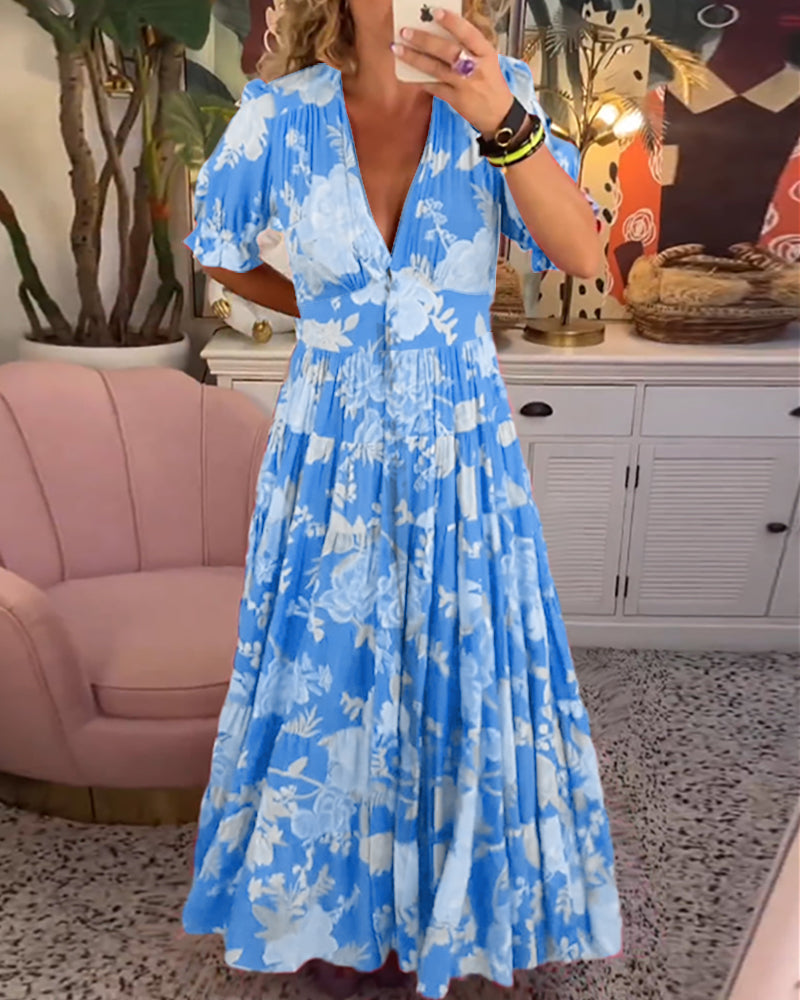 Adelaide Floral V-Neck Dress with Pockets