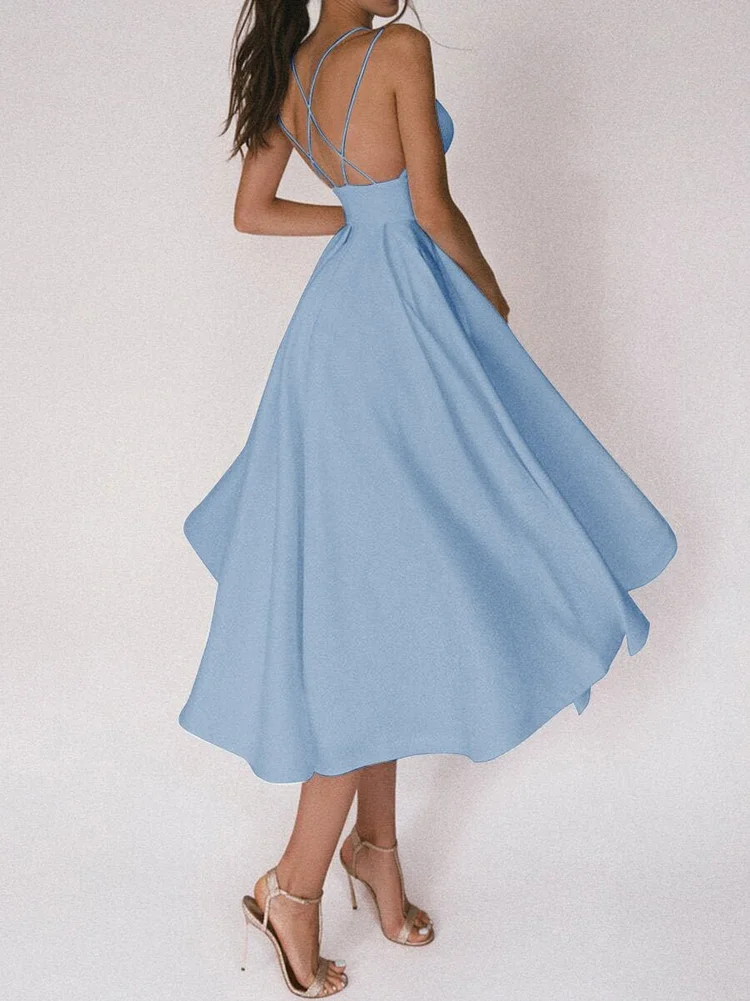Simona Strappy Deep V-Neck Party Dress