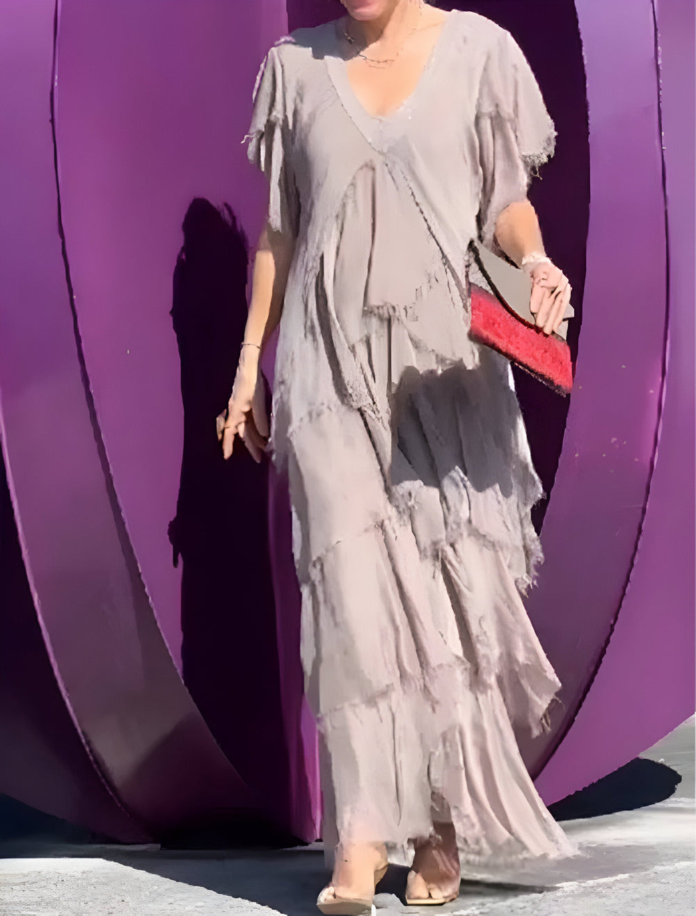 Pleated V-Neck Maxi