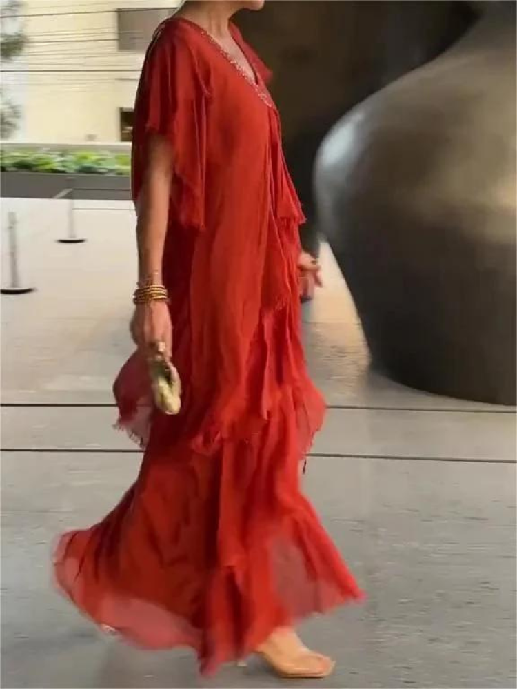 Savane Flowing Long Sleeve V-Neck Dress