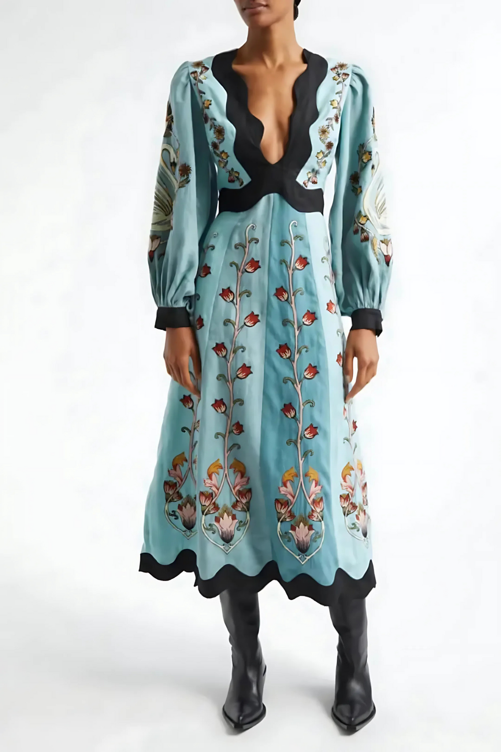 Katrielle Sky Blue Embroidered Midi Dress