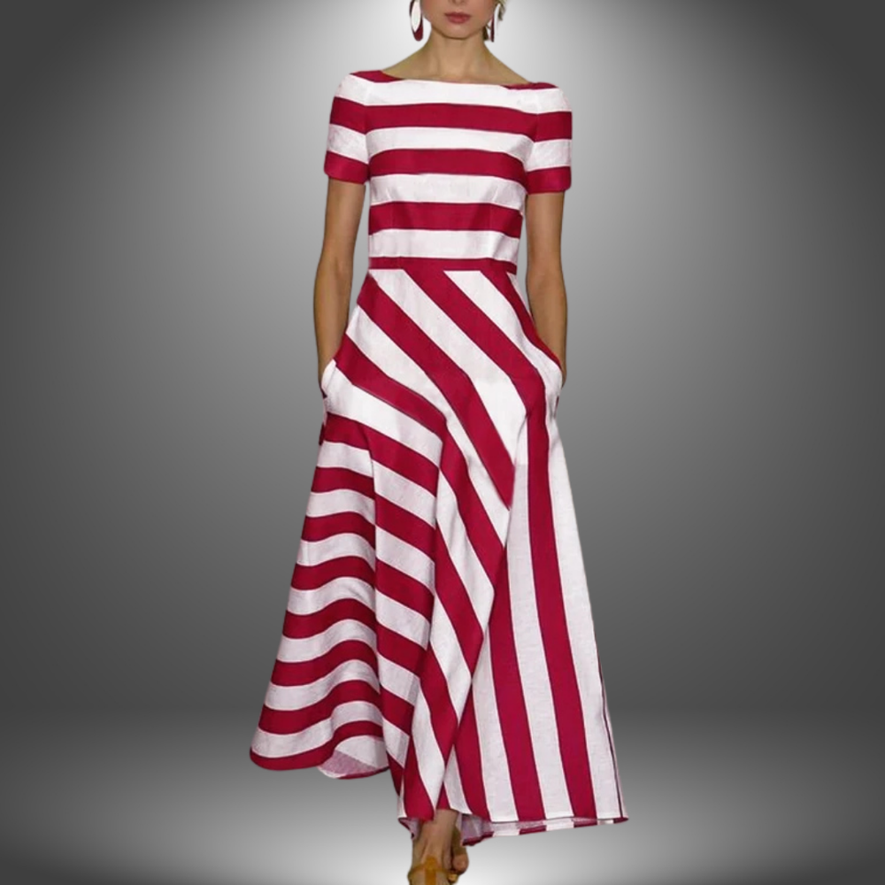 Bellamy Striped Stretch Artisan Pattern Midi Dress