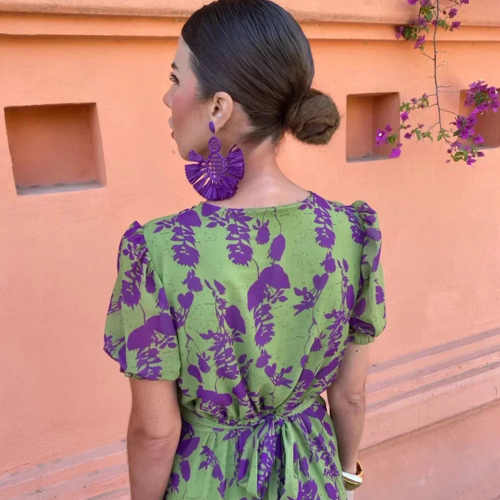 Zoé Printed Midi V-Neck Dress