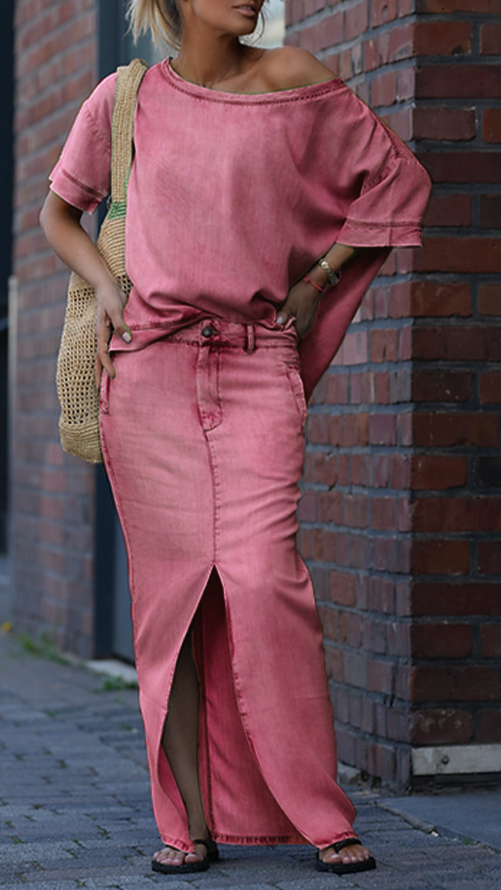 Amora Relaxed-Fit Cotton Denim Two-Piece Outfit Set