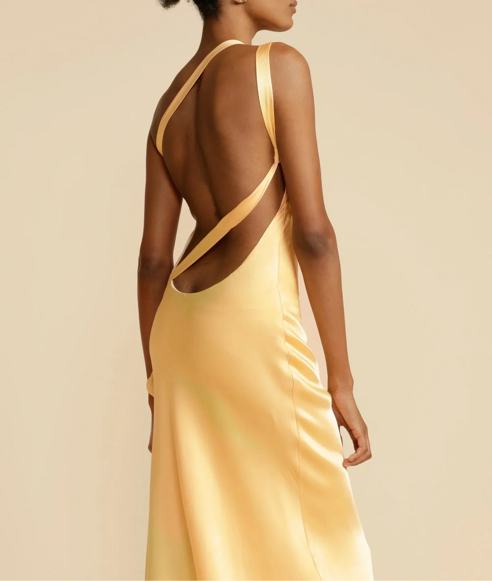 Asymmetric One-Shoulder Satin Gown with Open Back