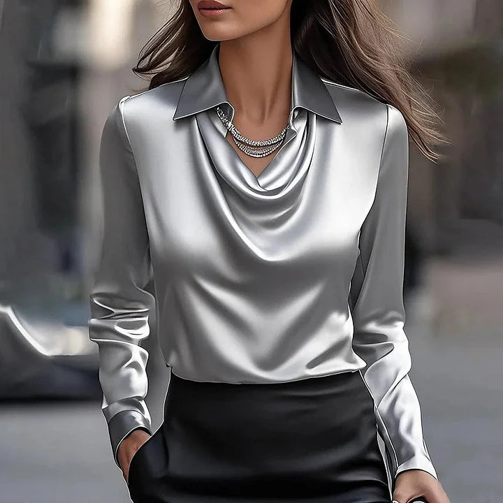 Yumiko Satin Mock-Neck Blouse